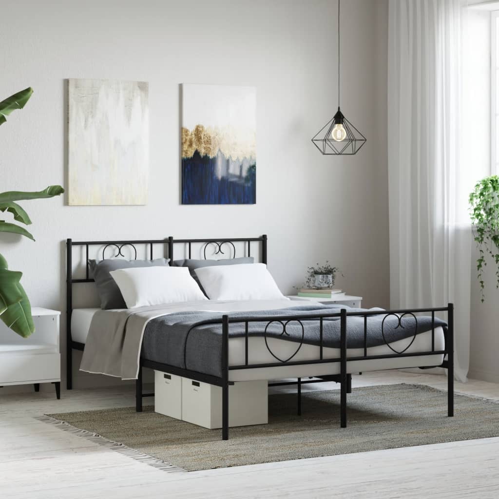 Estrutura de cama com cabeceira e pés 140x190 cm metal preto