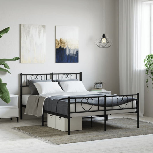 Estrutura de cama com cabeceira e pés 150x200 cm metal preto