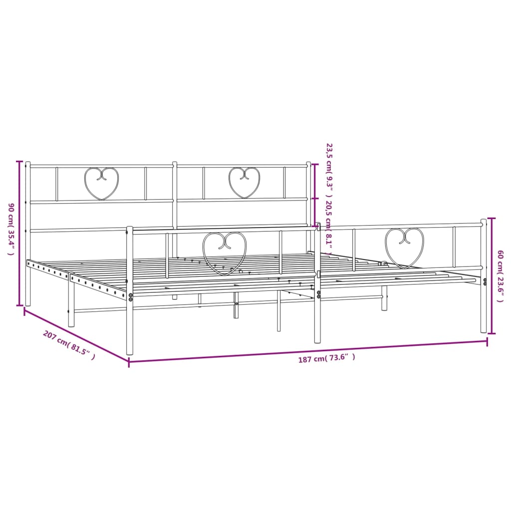 Estrutura de cama com cabeceira e pés 180x200 cm metal preto