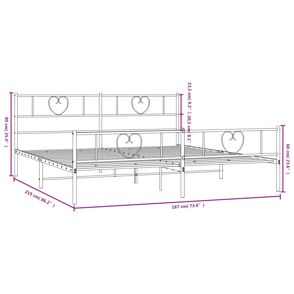 Estrutura de cama com cabeceira e pés 183x213 cm metal preto