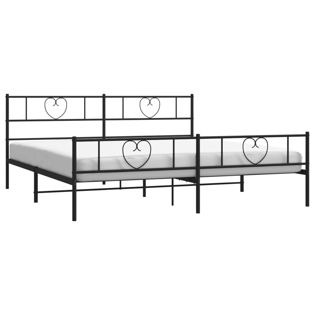 Estrutura de cama com cabeceira e pés 200x200 cm metal preto