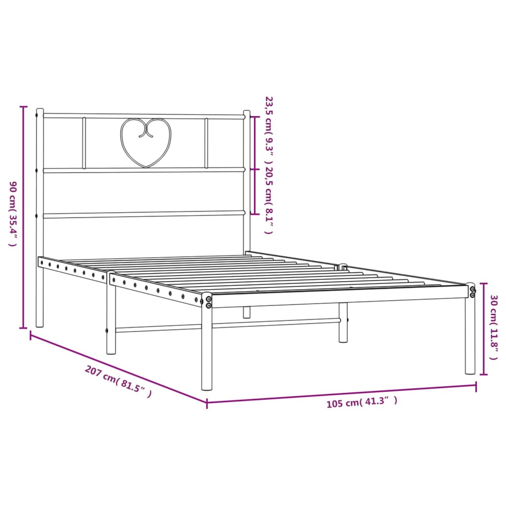 Estrutura de cama com cabeceira 100x200 cm metal branco