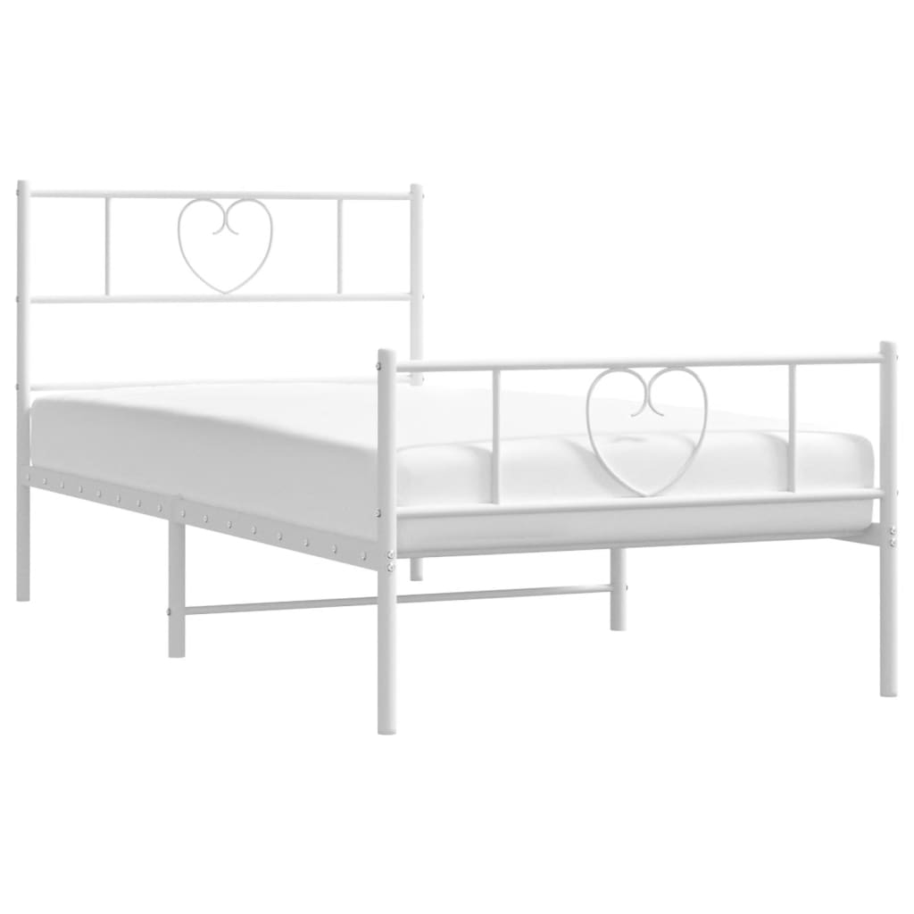 Estrutura de cama com cabeceira e pés 90x190 cm metal branco