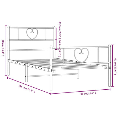 Estrutura de cama com cabeceira e pés 90x190 cm metal branco