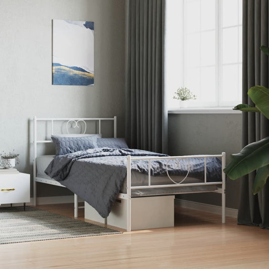 Estrutura de cama com cabeceira e pés 90x200 cm metal branco