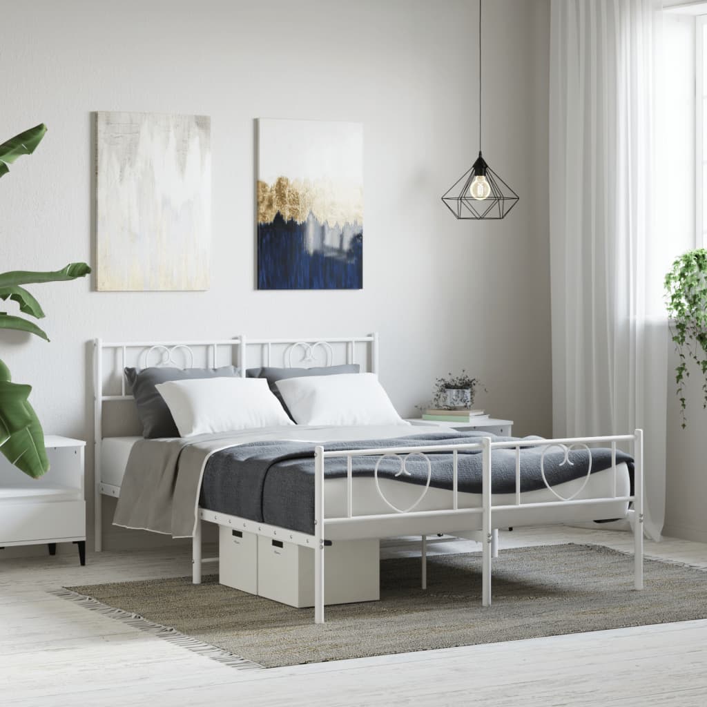 Estrutura de cama com cabeceira e pés 160x200 cm metal branco