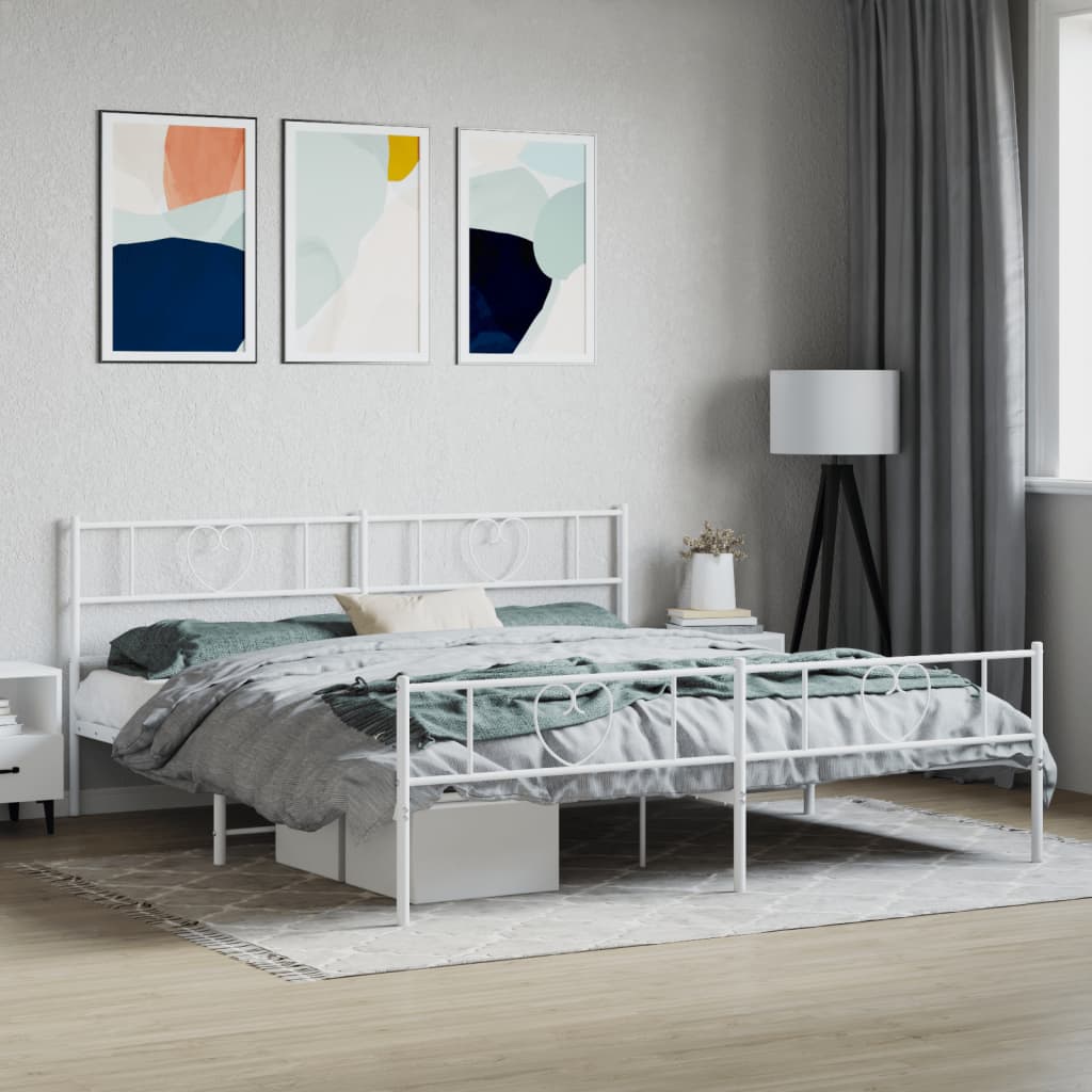 Estrutura de cama com cabeceira e pés 180x200 cm metal branco