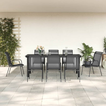 9 pcs conjunto de jantar para jardim aço e textilene preto