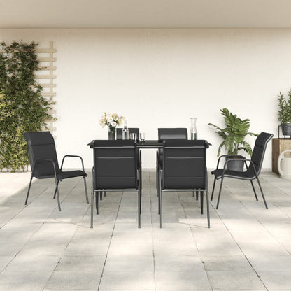 7 pcs conjunto de jantar para jardim aço e textilene preto