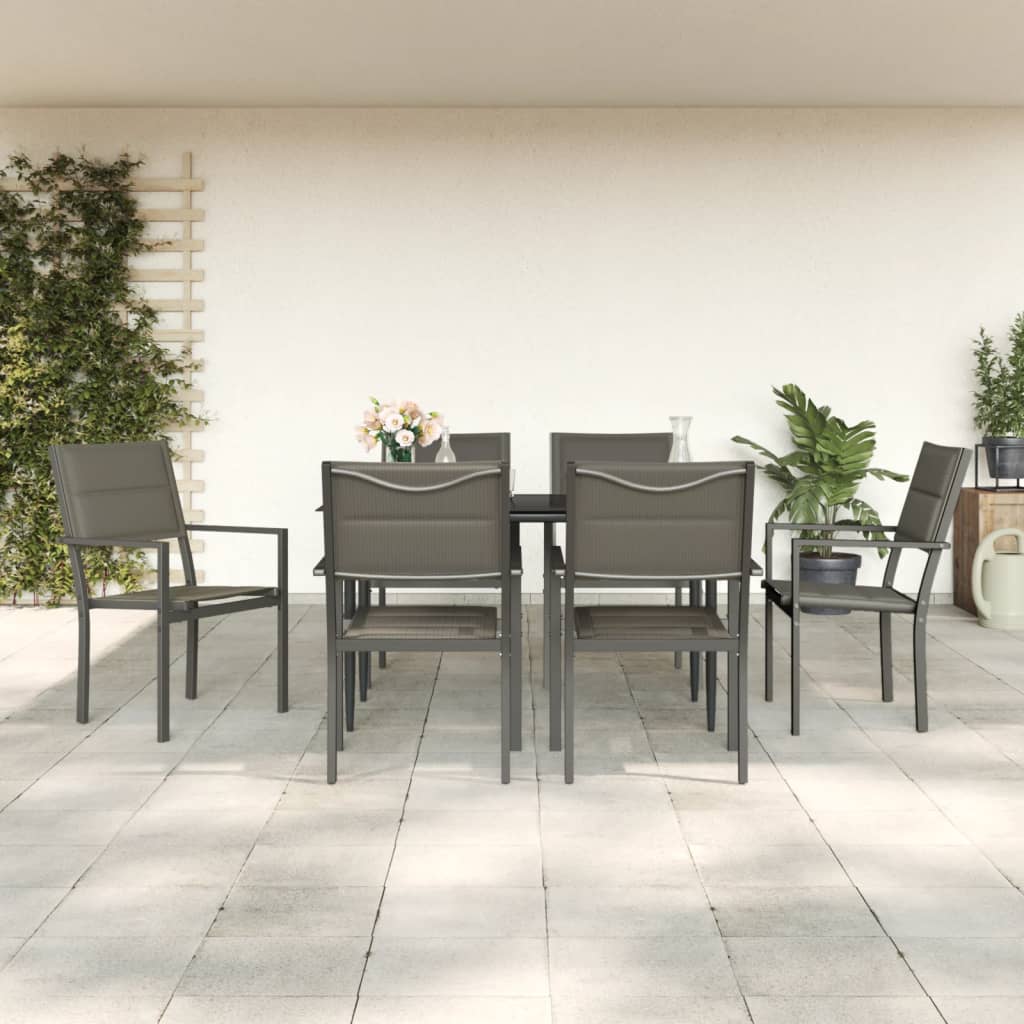 7 pcs conjunto de jantar para jardim aço e textilene preto