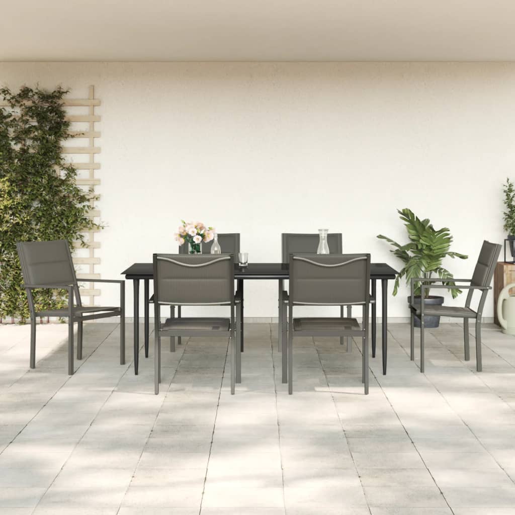 7 pcs conjunto de jantar para jardim aço e textilene preto