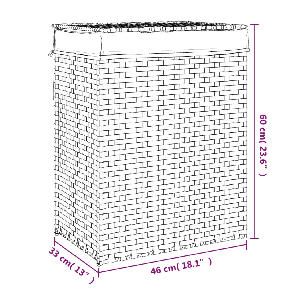 Cesto para roupa suja com tampa 46x33x60 cm vime PE branco