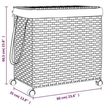 Cesto p/ roupa suja com rodas 60x35x60,5cm vime castanho-escuro