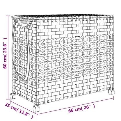 Cesto para roupa suja com rodas 66x35x60 cm vime preto