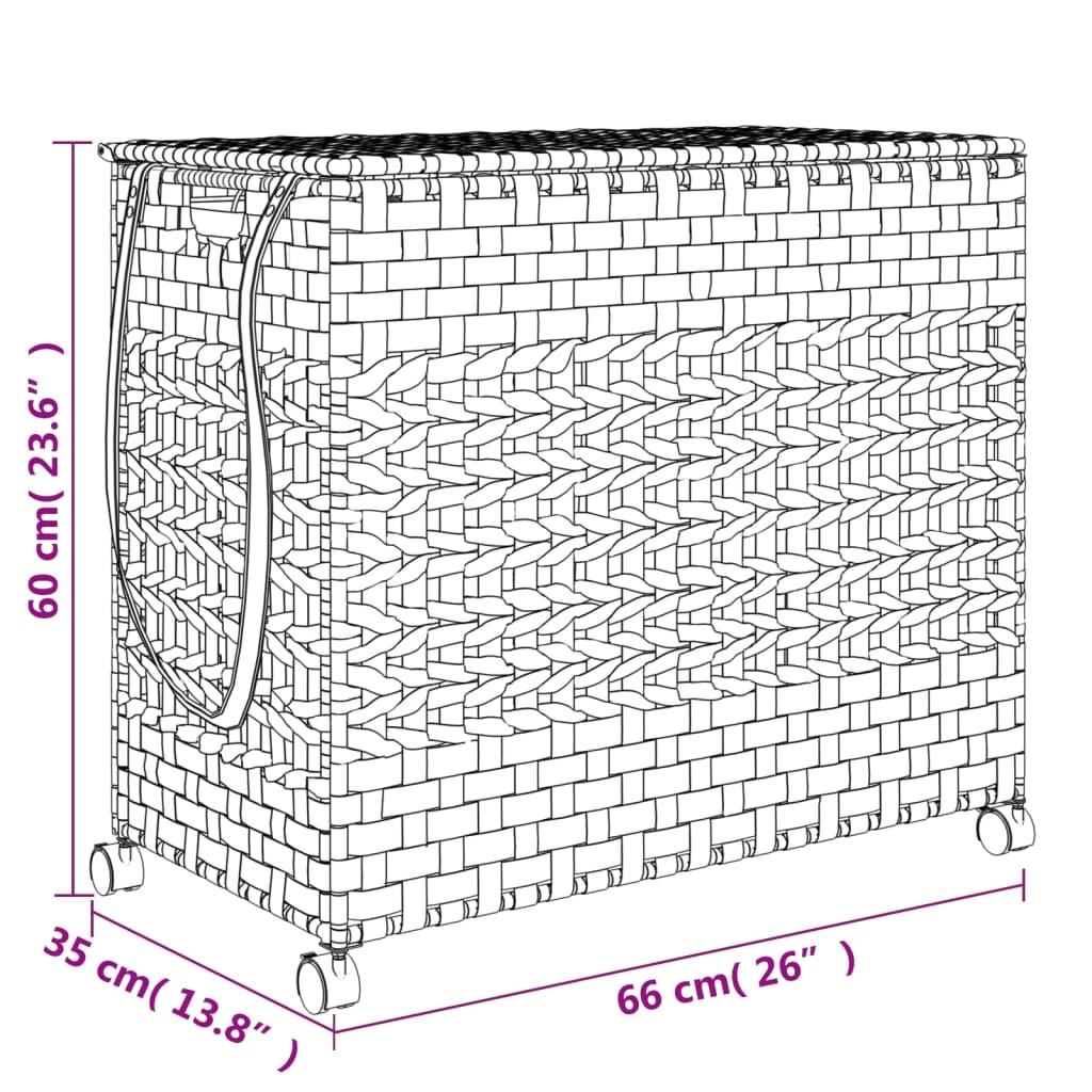 Cesto para roupa suja com rodas 66x35x60 cm vime branco