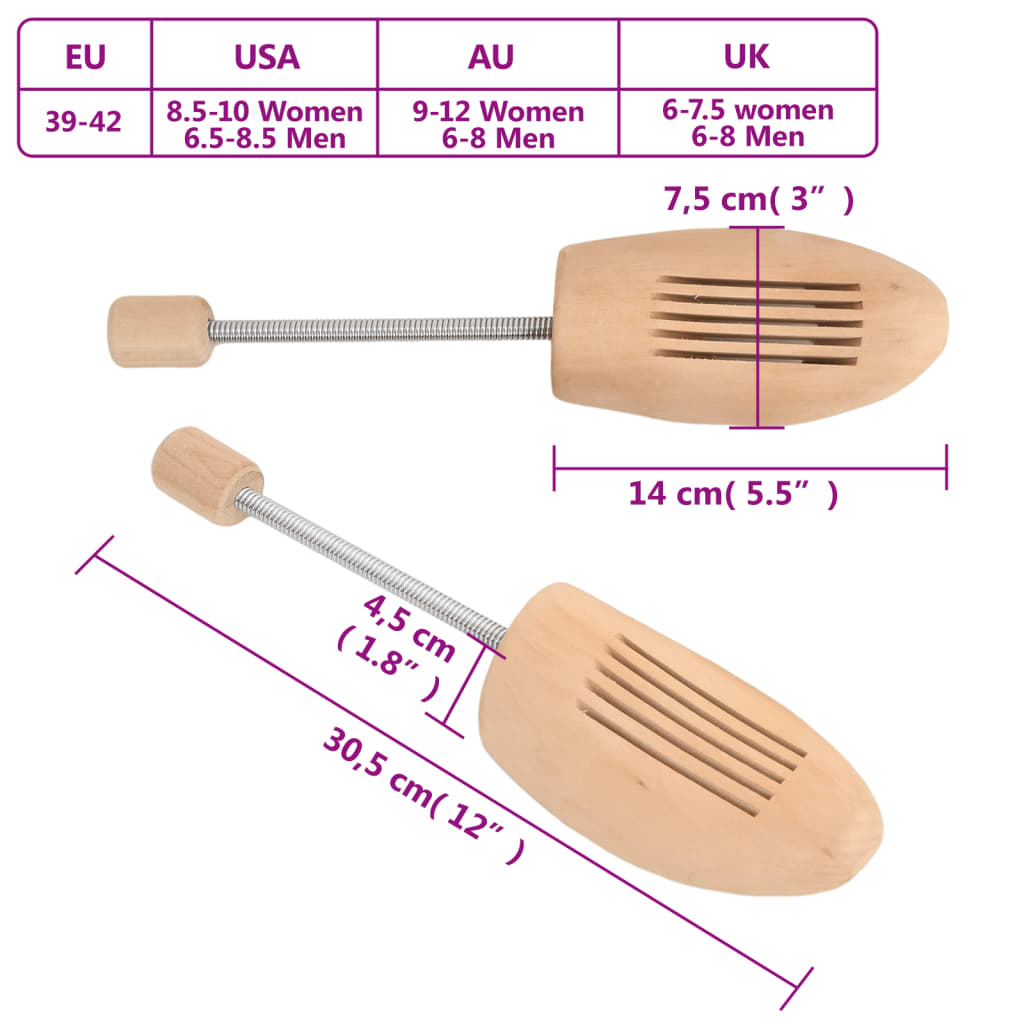 Alargadores de calçado 2 pares EU 39-42 madeira de lótus maciça