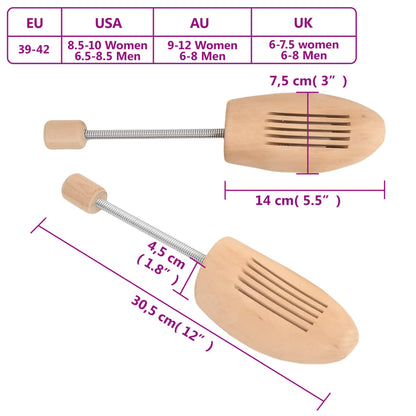 Alargadores de calçado 2 pares EU 39-42 madeira de lótus maciça