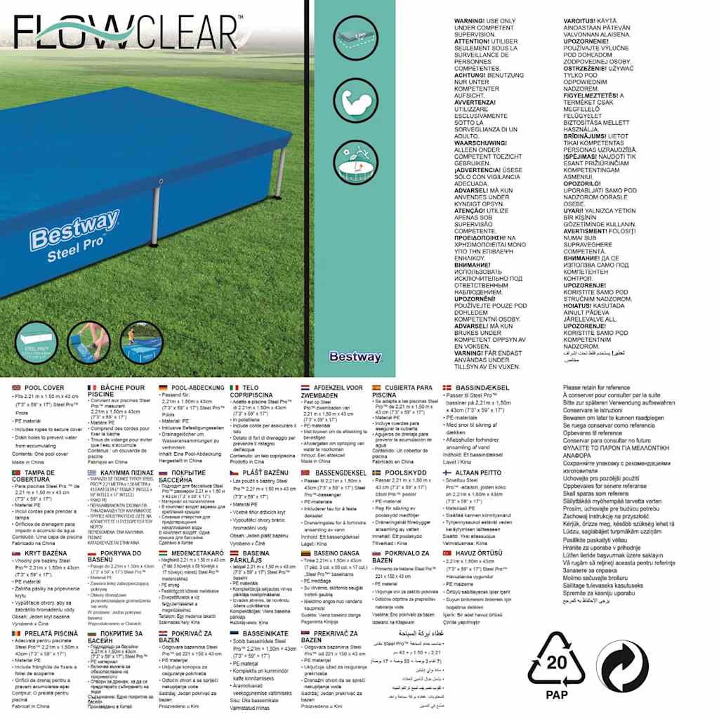 Bestway Cobertura de piscina Flowclear 221x150 cm