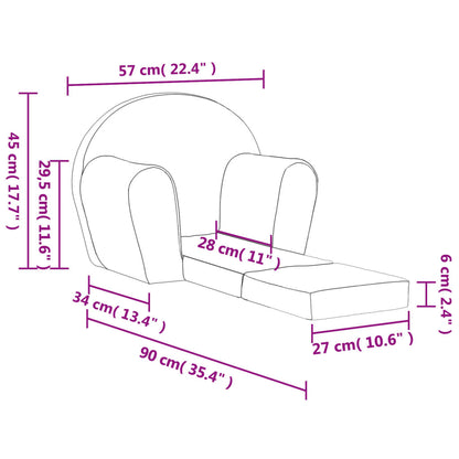 Sofá-cama infantil pelúcia macia cinzento-claro