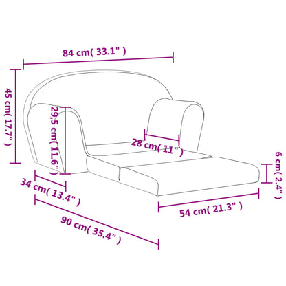 Sofá-cama infantil de 2 lugares pelúcia macia cinzento-claro