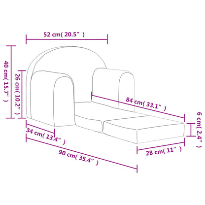 Sofá-cama infantil pelúcia macia cinzento-claro