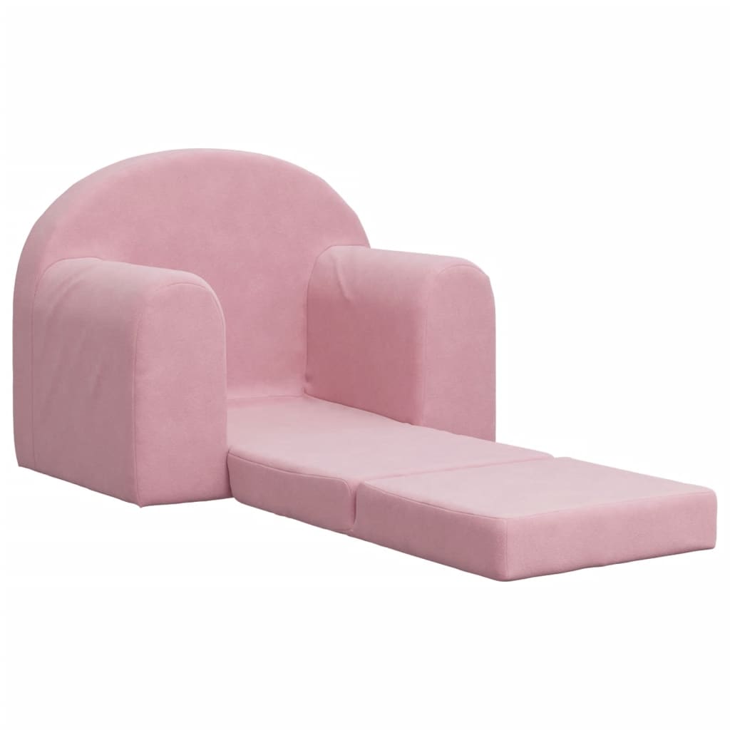 Sofá-cama infantil de pelúcia rosa