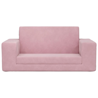 Sofá-cama infantil de 2 lugares pelúcia macia rosa