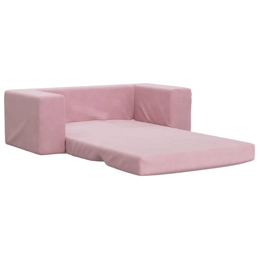 Sofá-cama infantil de 2 lugares pelúcia macia rosa