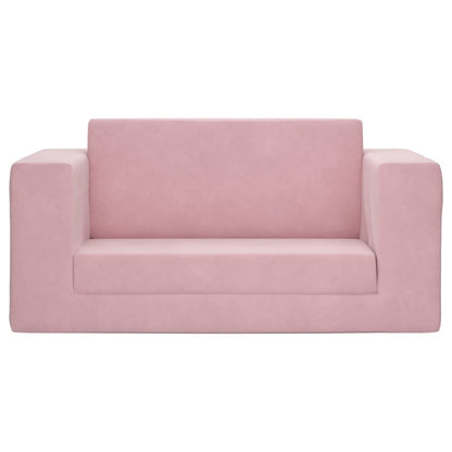 Sofá-cama infantil de 2 lugares pelúcia macia rosa