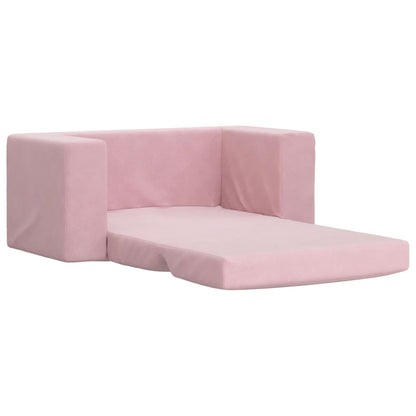 Sofá-cama infantil de 2 lugares pelúcia macia rosa