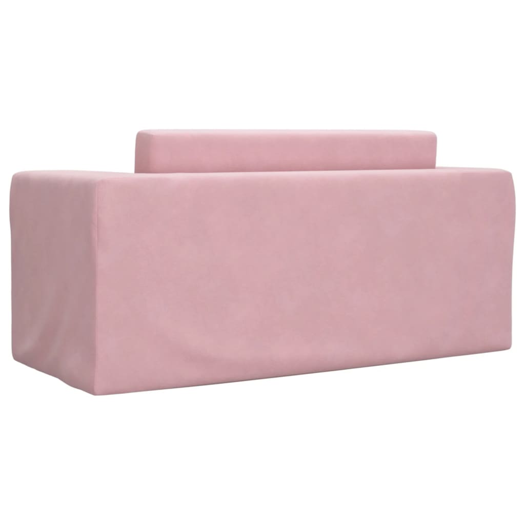 Sofá-cama infantil de 2 lugares pelúcia macia rosa