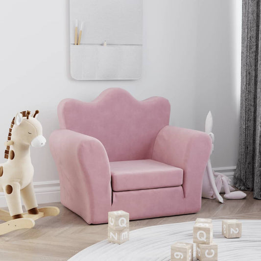 Sofá-cama infantil de pelúcia rosa