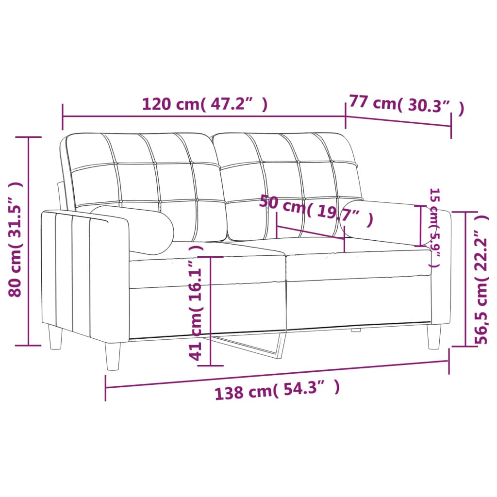 Sofá 2 lug. +almofadas decoração 120cm tecido cinza-acastanhado