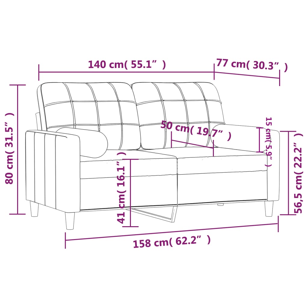 Sofá 2 lugares + almofadas decorativas 140 cm tecido castanho