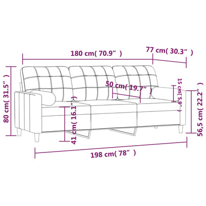 Sofá Mafra - De 3 Lugares - Com 2 Almofadas Decorativas - Cor Cinzento Claro - 198x77x80 cm - Em Tecido - Assentos, Apoios de Braços e Almofadas de Encosto Densamente Acolchoados - Design Nórdico