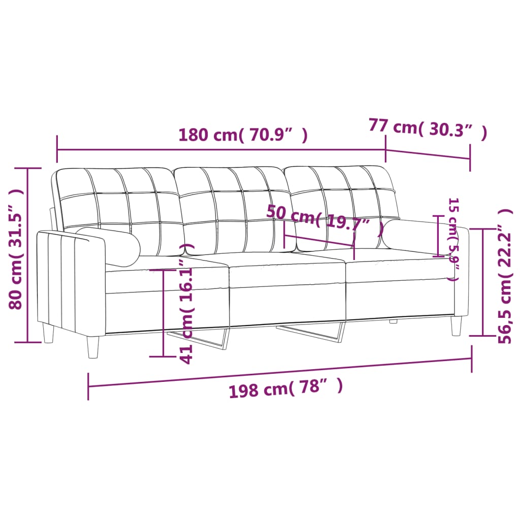 Sofá 3 lug. +almofadas decoração 180cm tecido cinza-acastanhado