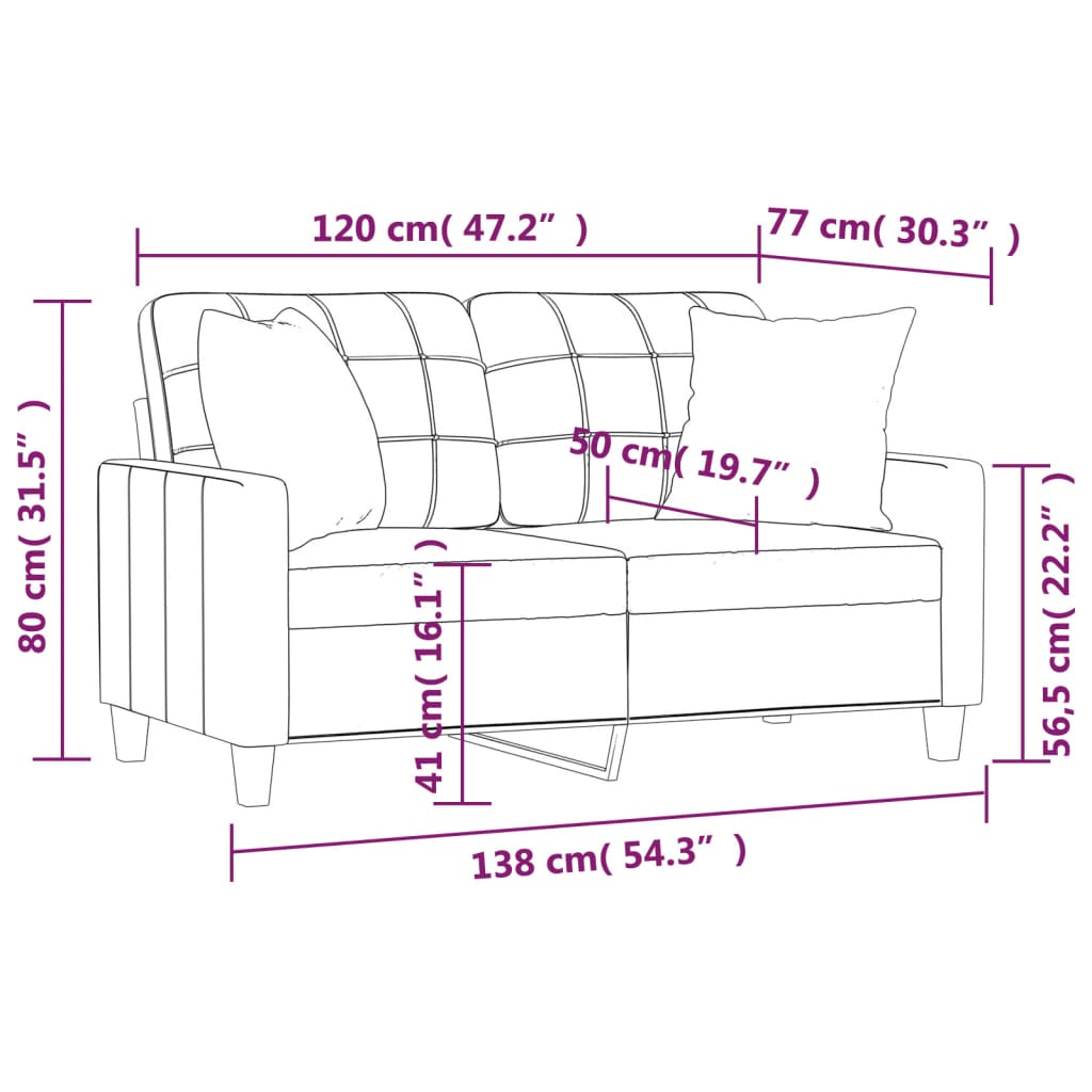 Sofá 2 lugares + almofadas 120 cm couro artificial cappuccino