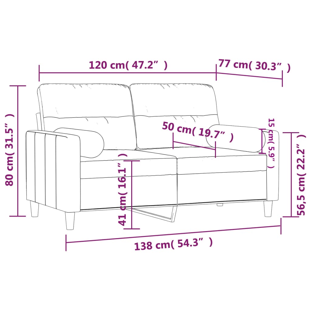 Sofá 2 lugares + almofadas decorativas 120 cm tecido castanho