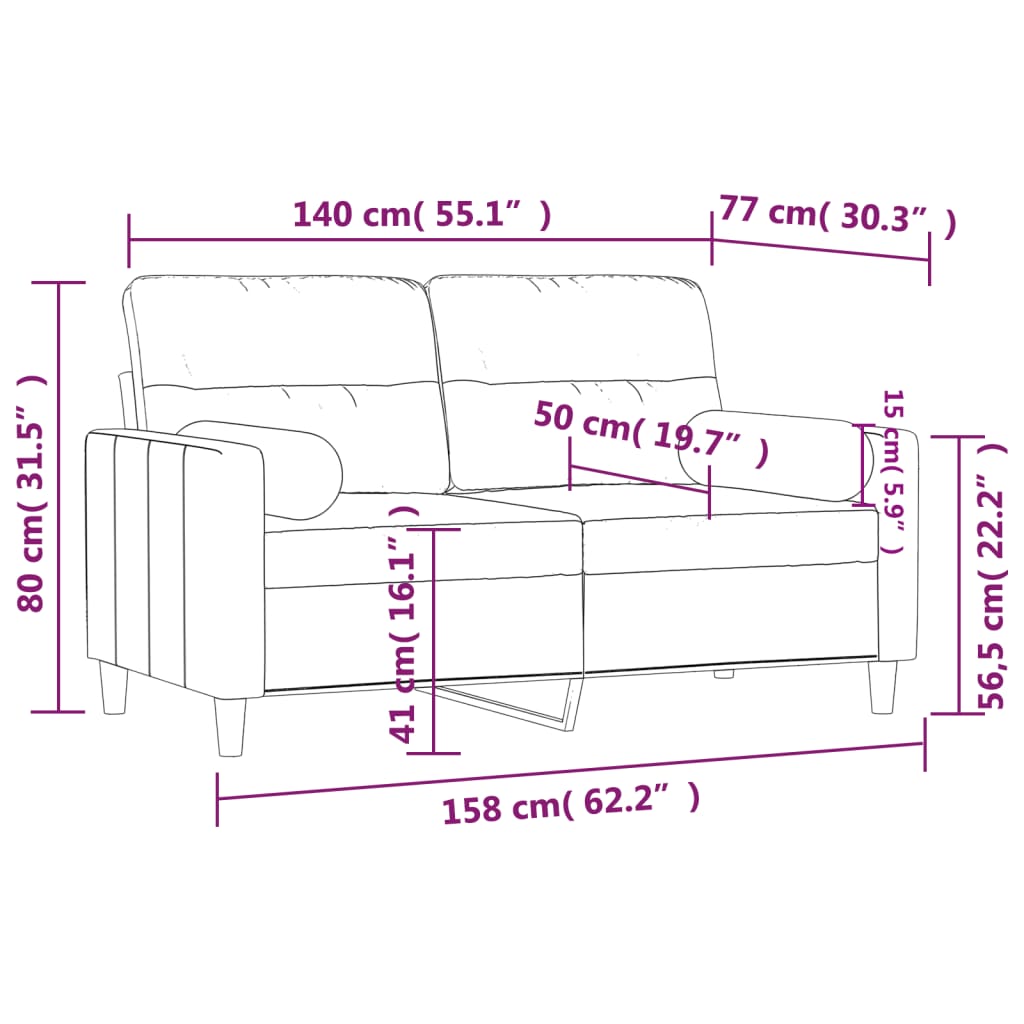 Sofá 2 lug. +almofadas decoração 140cm tecido cinza-acastanhado