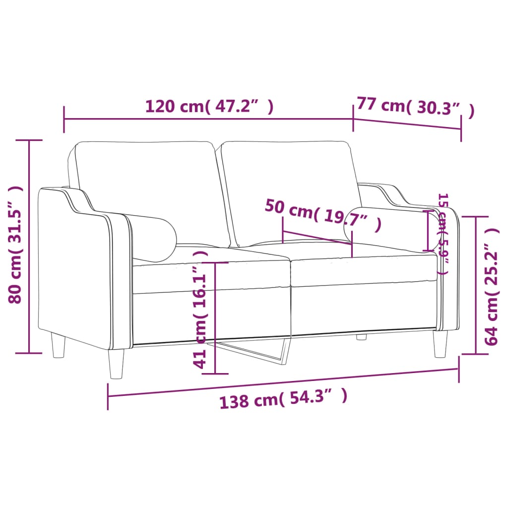 Sofá Alda - Com 2 Lugares e 2 Almofadas Decorativas - Cor Cinza-Claro - Em Tecido e com Assentos, Apóios de Braços e Almofadas de Encosto Densamente Acolchoados - 138x77x80 cm - Design Nórdico