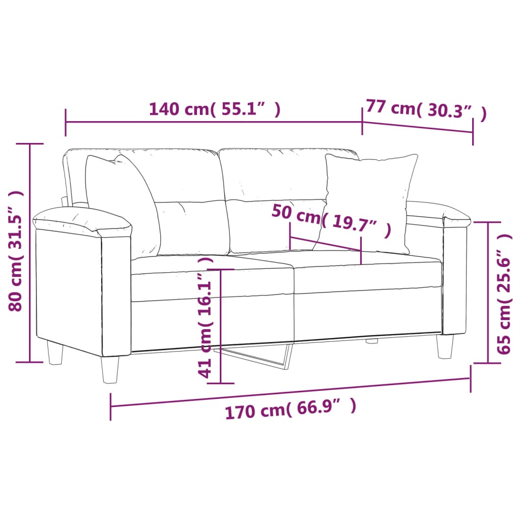 Sofá Darma - De 2 Lugares e com 2 Almofadas Decorativas - Cor Cinzento Acastanhado - Em Tecido de Microfibra - Assentos, Apóios de Braços e Almofadas de Encosto Densamente Acolchoados - 170x77x80 cm - Design Nórdico