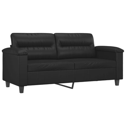 Sofá Garland de 2 Lugares com 2 Almofadas Decorativas  - Cor Preto - 170x77x80 cm - Em Couro Artificial, Assentos, Apóios de Braços e Almofadas de encosto Densamente Acolchoados - Design Nórdico