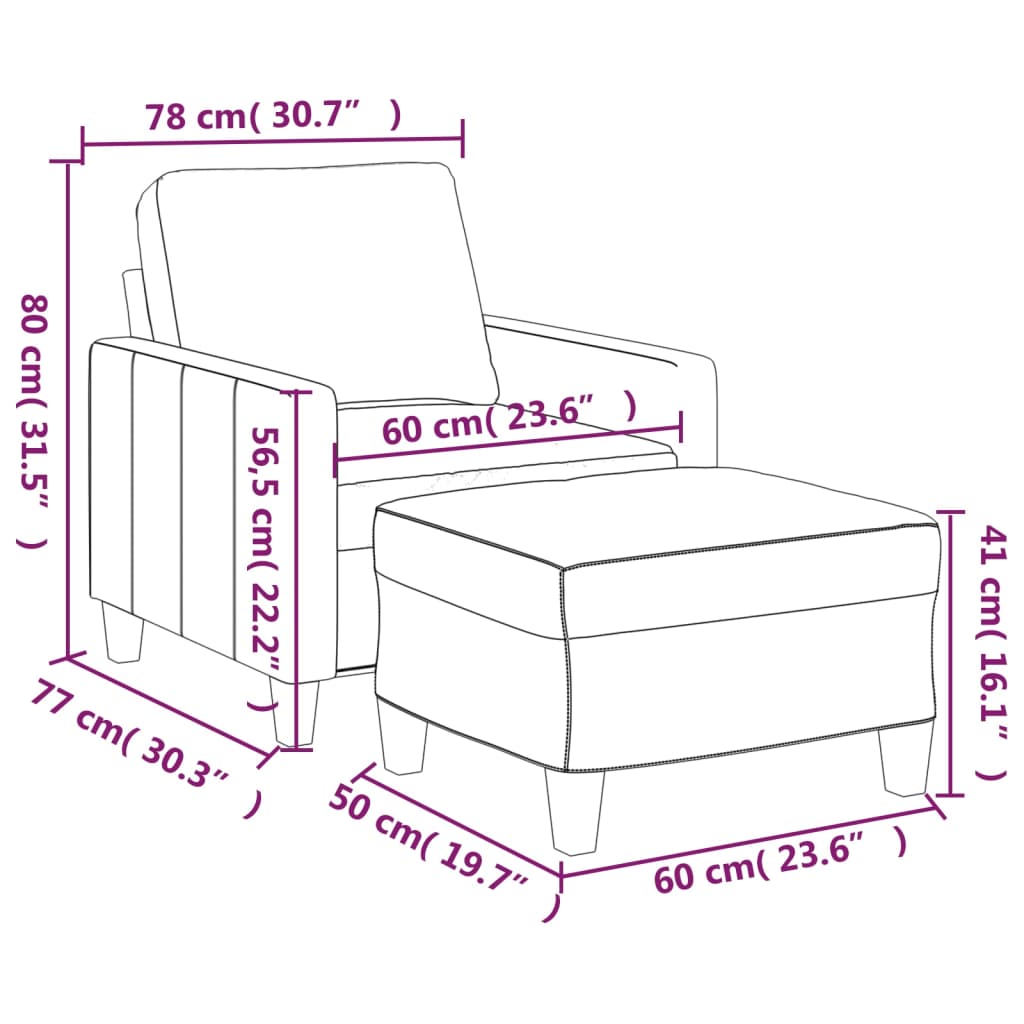 Poltrona com apoio de pés couro artificial 60 cm cinzento