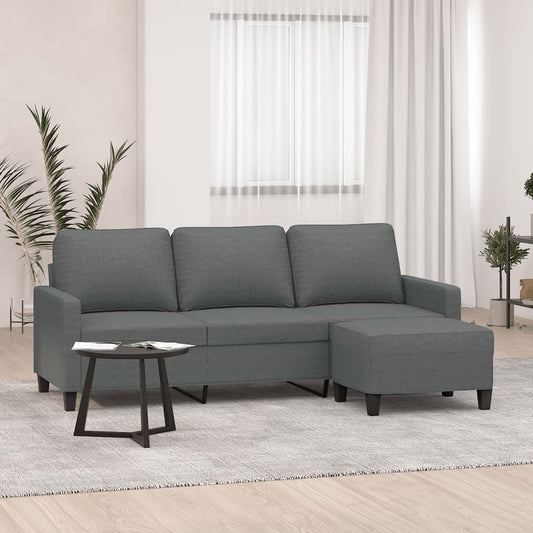 Sofá Luka Chaise Longue - Com Apóio de Pés - De 3 Lugares em Tecido - Cor Cinzento Escuro - 198x77x80 cm - Assentos, Apóios de Braços e Almofadas de Encosto Densamente Acolchoados - Design Nórdico