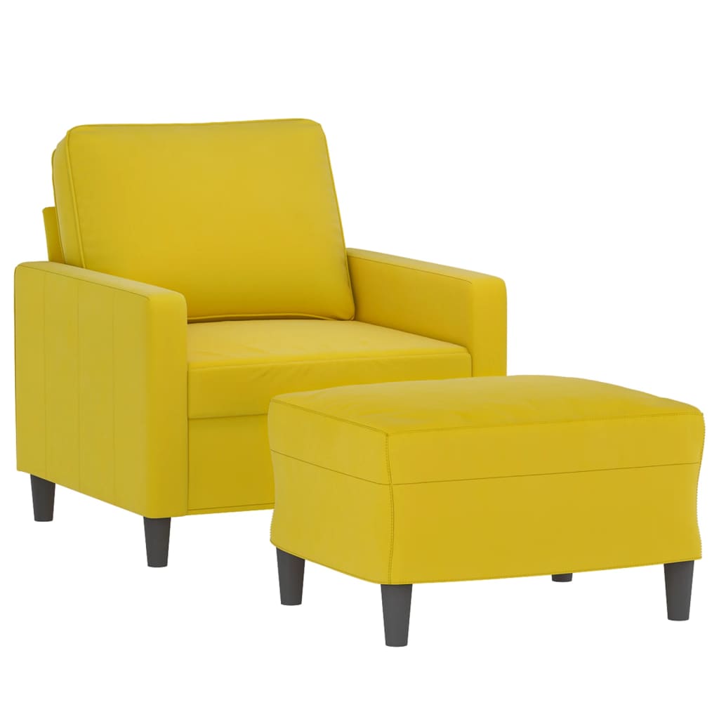 Poltrona com apoio de pés 60 cm veludo amarelo