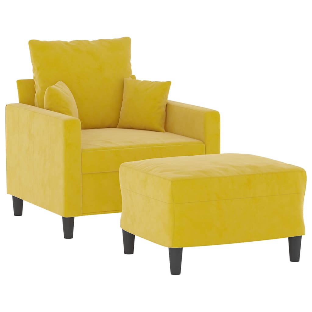 Poltrona com apoio de pés 60 cm veludo amarelo