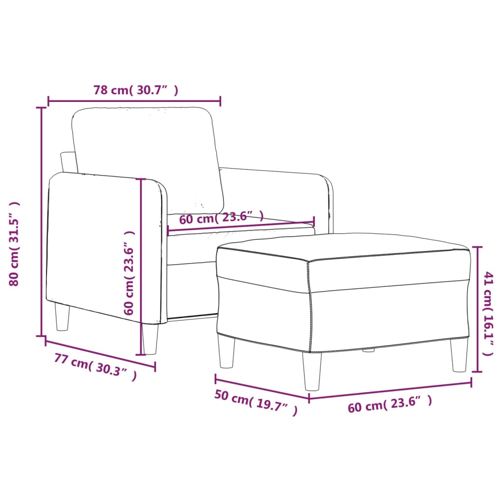 Poltrona Rute com Apóio de Pés - Cor Cinzento Claro - 78x77x80 cm - Em Veludo, com Estrutura em Metal com Assento, Apóios de Braços e Encosto Fortemente Acolchoados - Design Nórdico