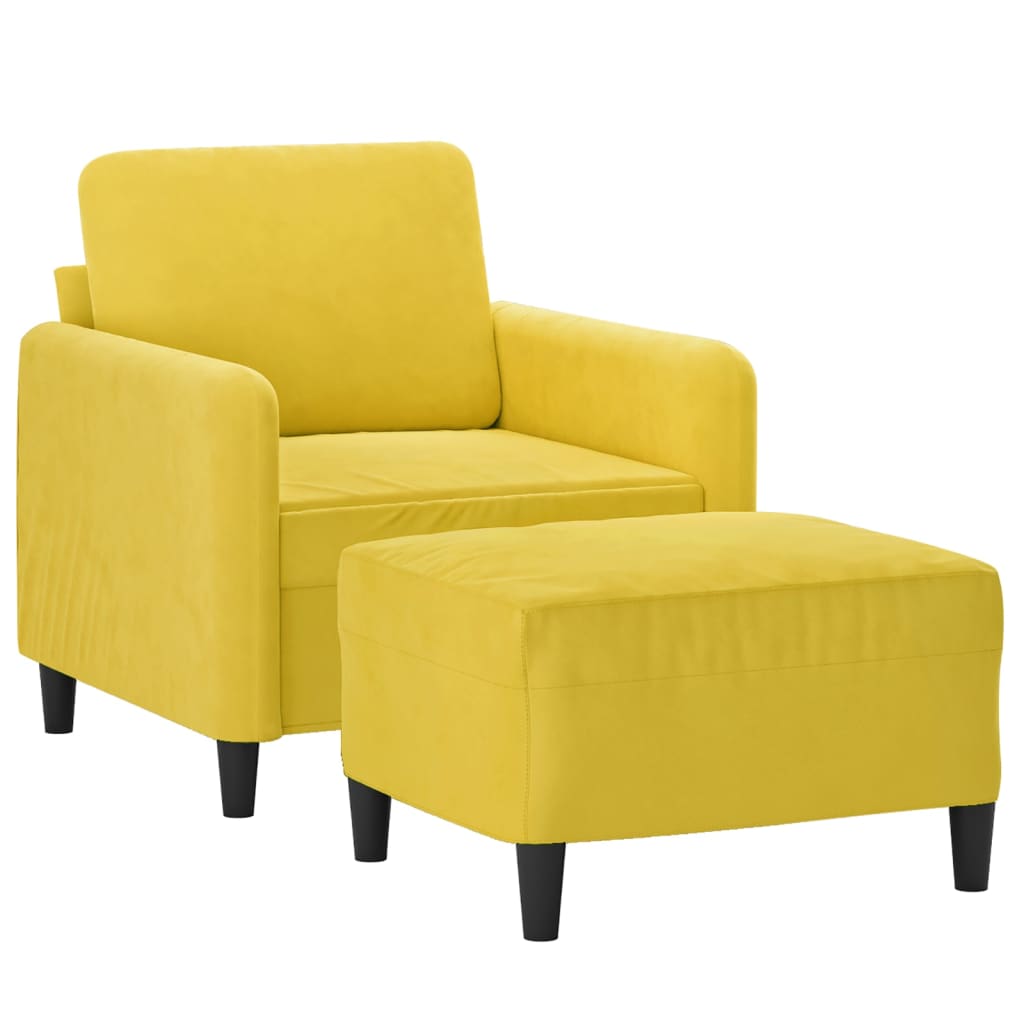 Poltrona com apoio de pés 60 cm veludo amarelo