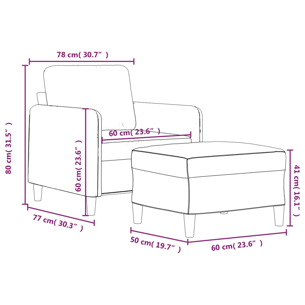 Poltrona com apoio de pés 60 cm tecido cor creme