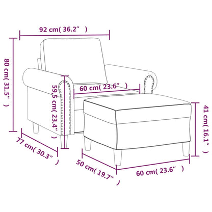 Poltrona com apoio de pés 60 cm veludo cinzento-claro